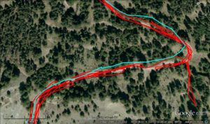 A portion of the walk, Sandra in blue, Nazko in red