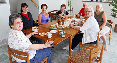 Ladies of Boultbee Road enjoyed another coffee party. This one to say goodbye to Elsie Clarkson and welcome to several summer residents. — image credit: Sharron Woloshyn